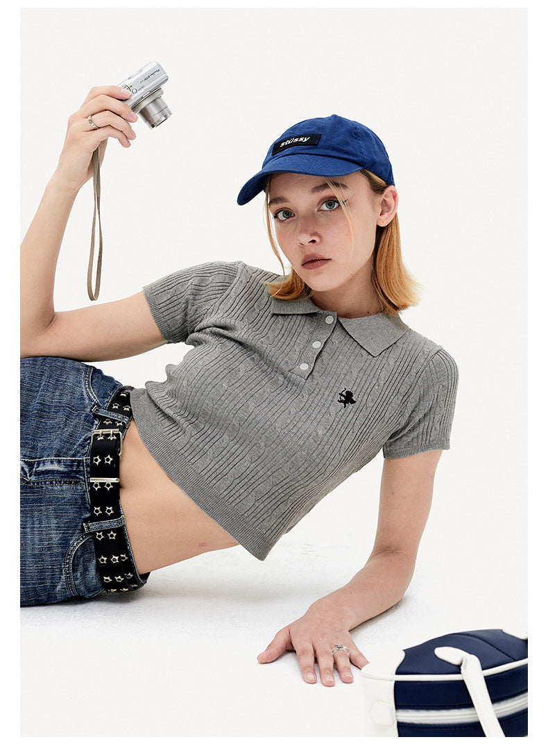 Vintage Knitted Short Sleeves Polo T Shirts
