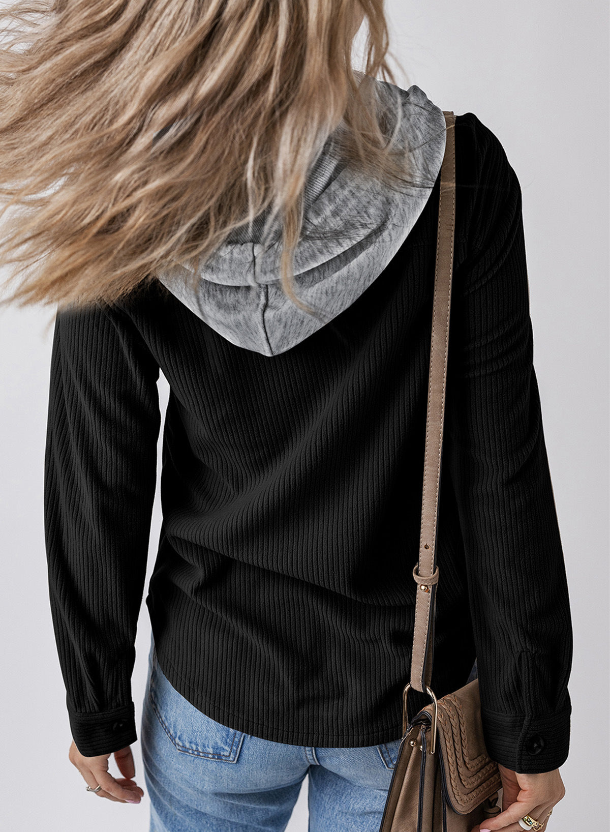 Women Lapel Buckle Cardigan Hooded Pull Rope Striped Jacket Coats