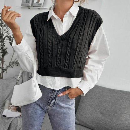 Casual V Neck Sleeveless Knitted Vest
