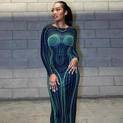 Sexy Fashion Backless Long Sleeves Dresses