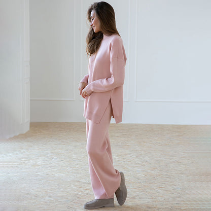 Casual Women High Neck Sweaters and Pants Two Pieces Sets