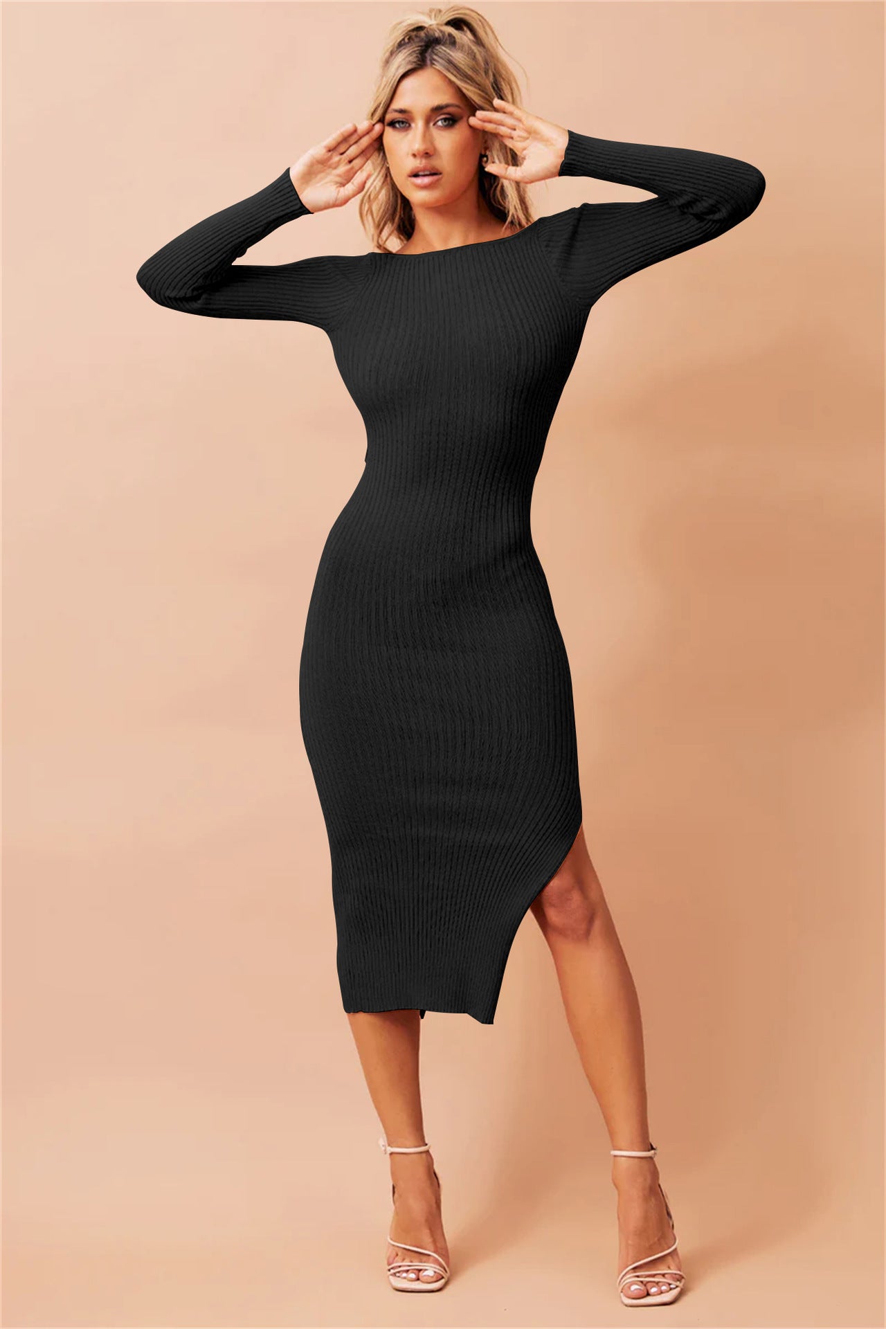Sexy Double Side Long Sleeves Tight Knitted Dresses