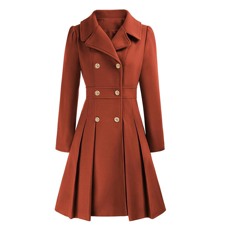 Fashion Women's Trench Coat Lapel Double-breasted Pocket A-shaped Pea Coat