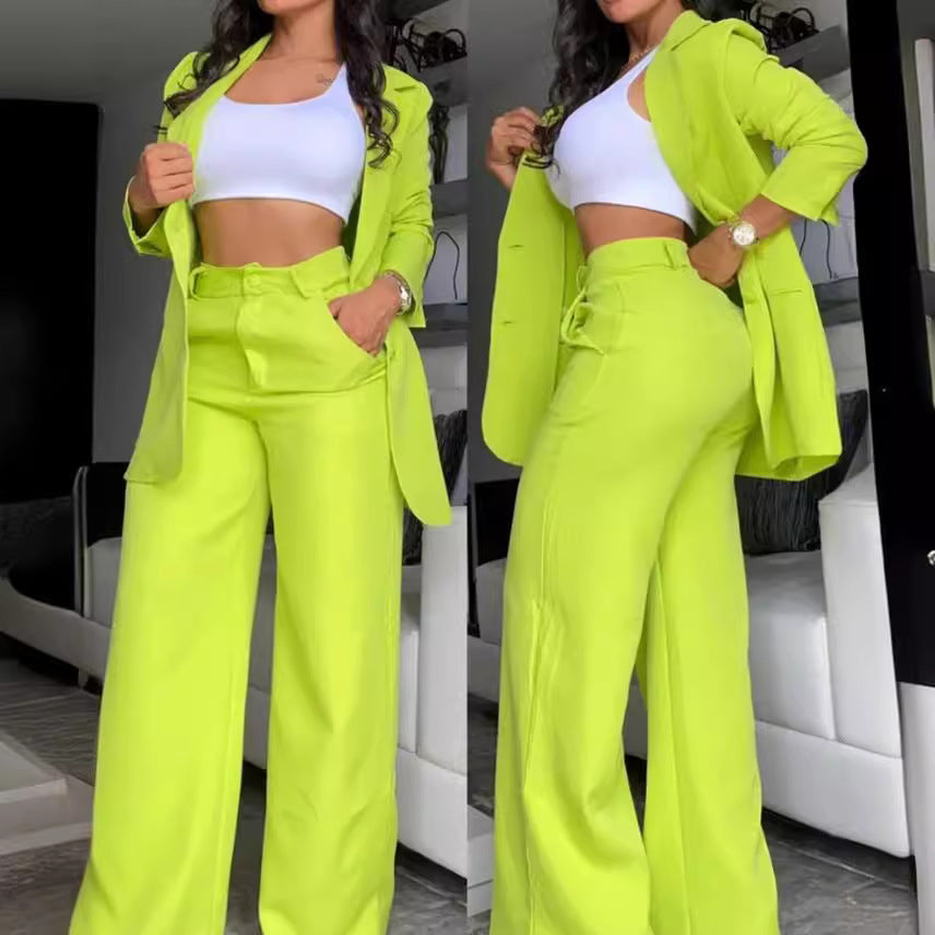 Fashion Women Blazers & Straight Pants Two Pieces Suits