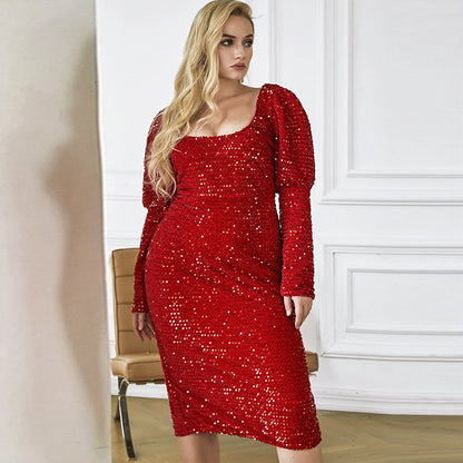 Summer Long Sleeves Sequined Plus Sizes Dresses