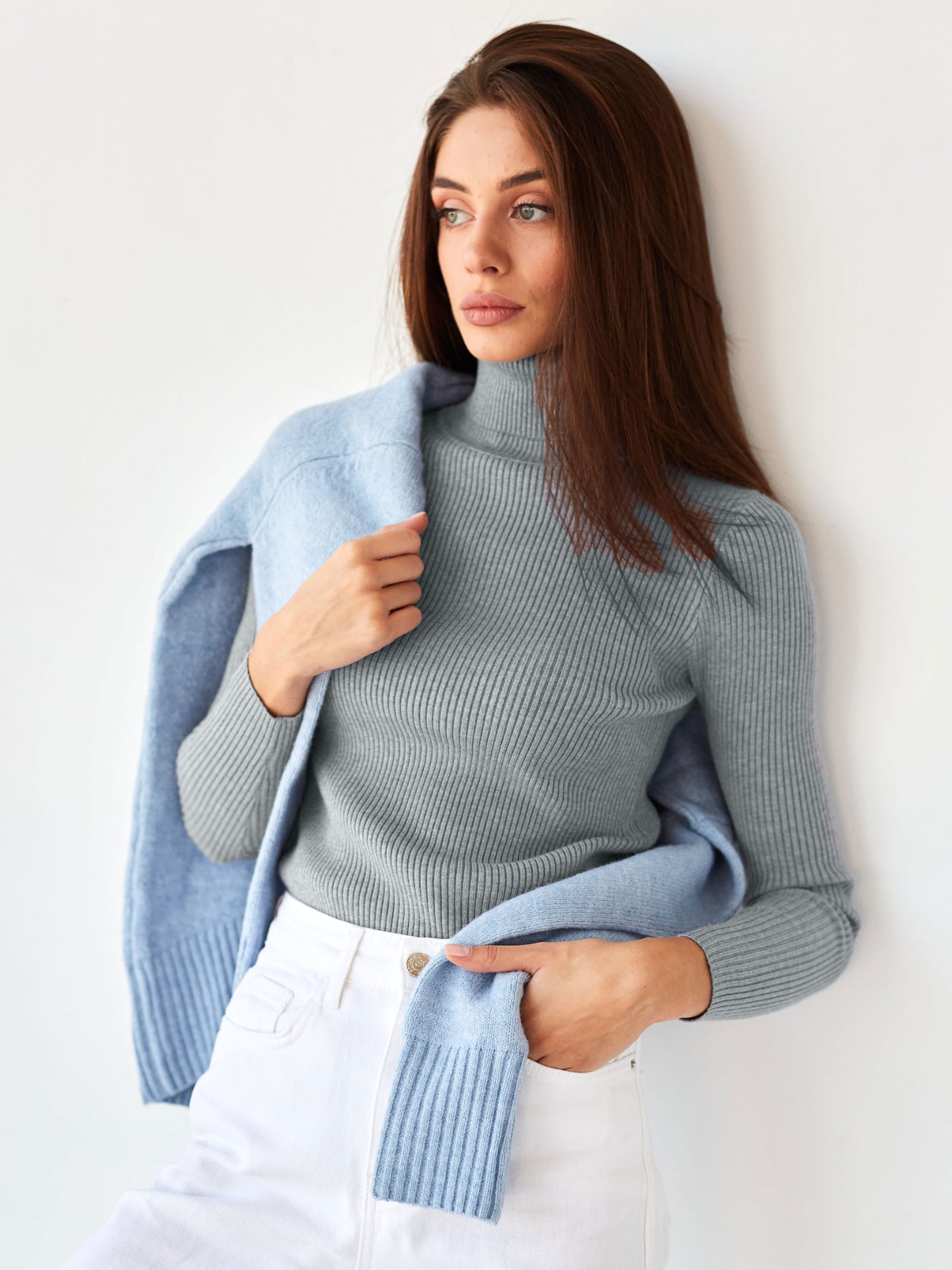Sexy High Neck Knitted Sheath Sweaters