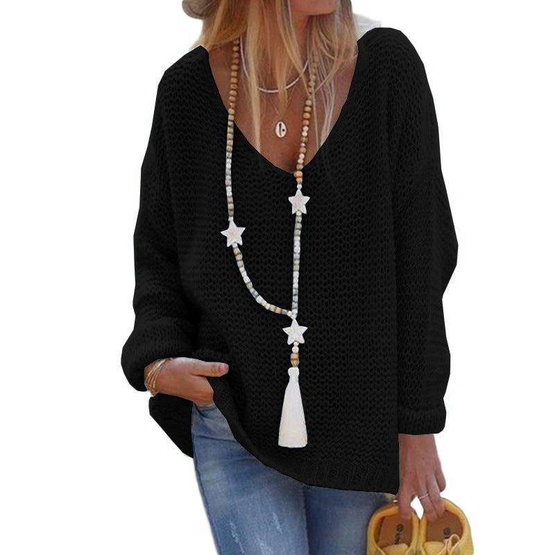 Casual V Neck Knitted Women Sweaters
