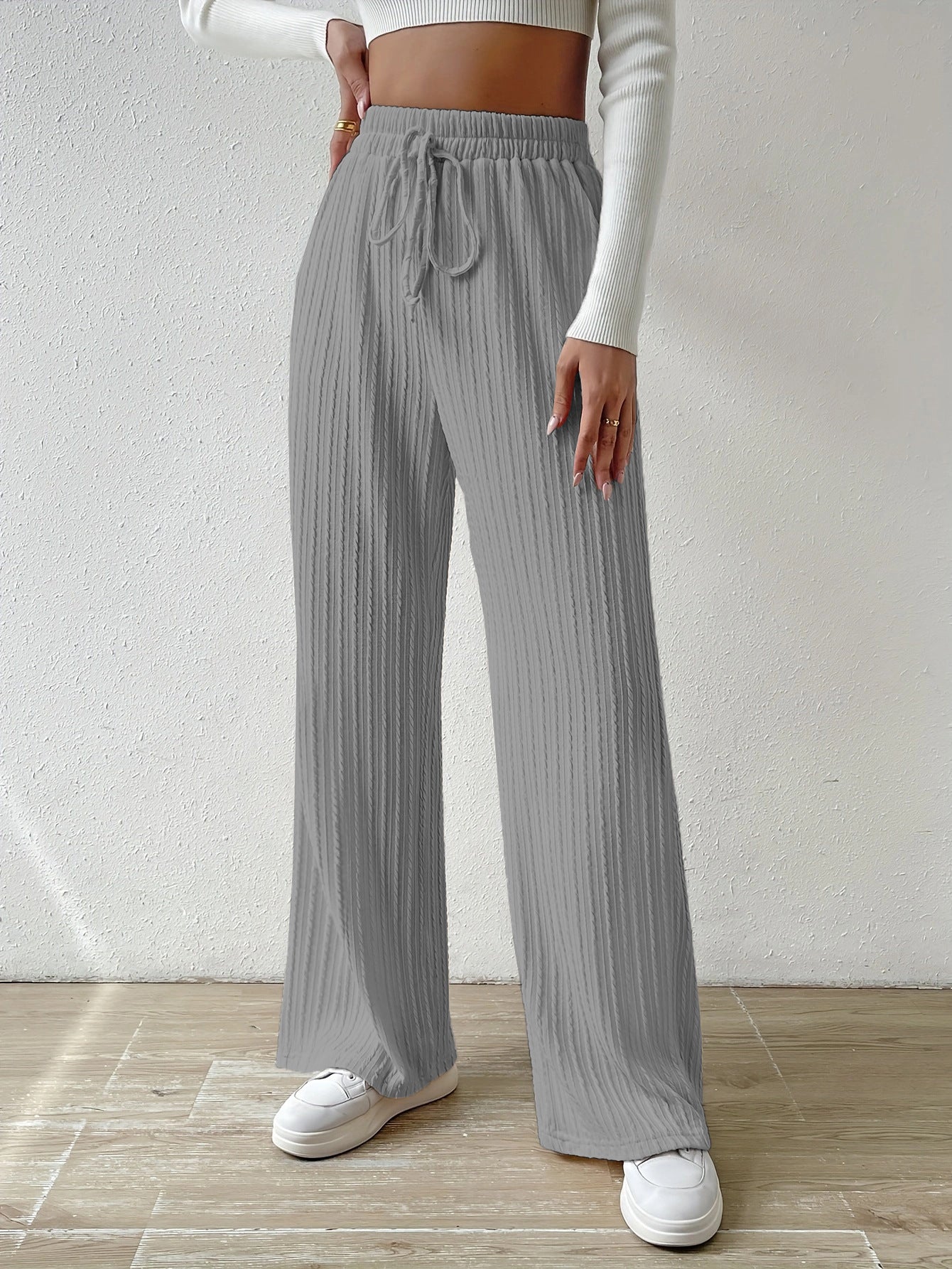 Casual Elastic High Waist Wide Legs Pants for Women