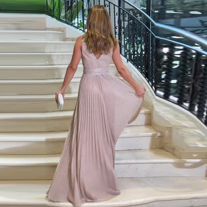 Sexy Fashion V Neck High Waist Sleeveless Evening Dresses
