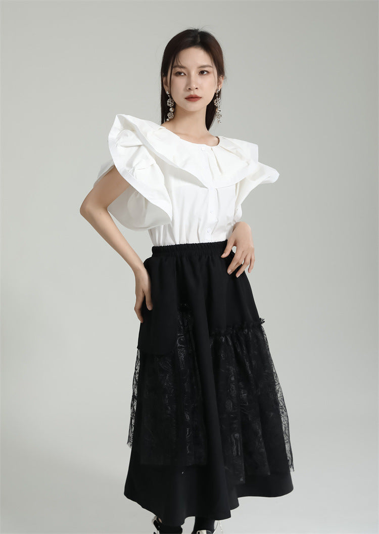 Designed Ruffled Short Sleeves Shirts