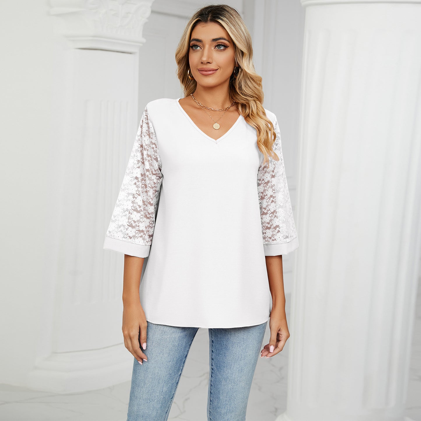Fashion Summer Chiffon 3/4 Sleeves Women Blouses