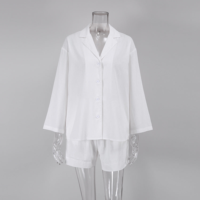 Summer Cotton Long Sleeves Shirts and Shorts Suits