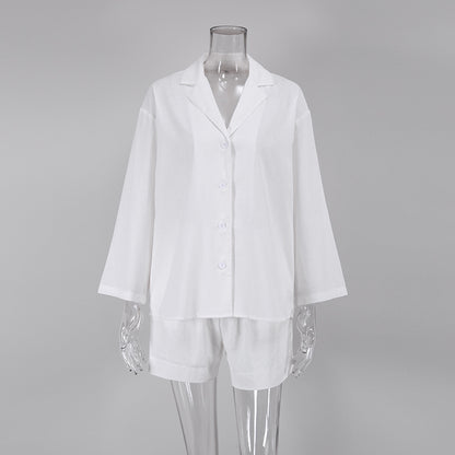 Summer Cotton Long Sleeves Shirts and Shorts Suits