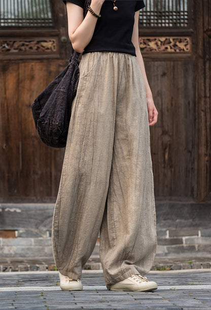 Casual Dyed Linen Wide Legs Pants
