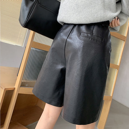 Fashion PU High Waist Knee Pants for Women