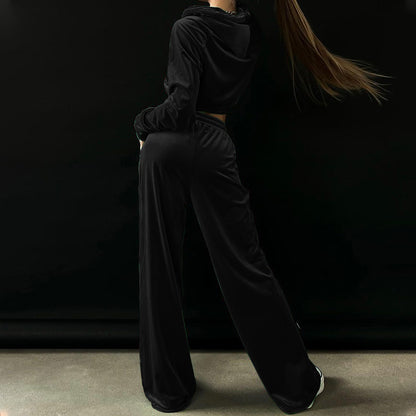 Casual Pleuche Women Two Pieces Suits