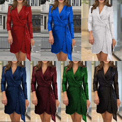 Fashion Brighting Long Sleeves Mini Dresses