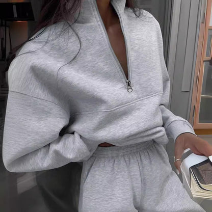 Fashion Zipper Women Two Pieces Sports Suits