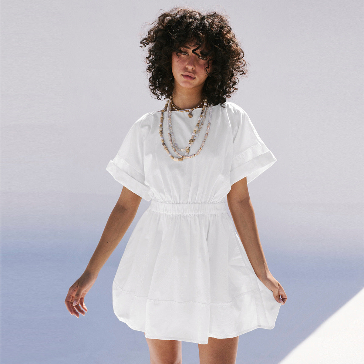 Summer Elastic Waist Short Vacation Dresses
