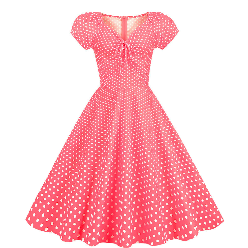 Vintage V Neck Summer Short Sleeves Dresses