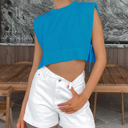 Casual Summer Cotton Linen Sleeveless Tops & Cropped Pants Suits
