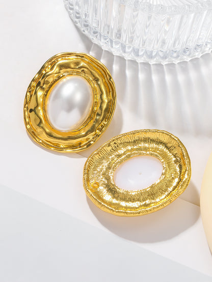 Vintage Metal Wind Oval Glossy Earrings Women's Retro Temperament Geometric Stud Earrings