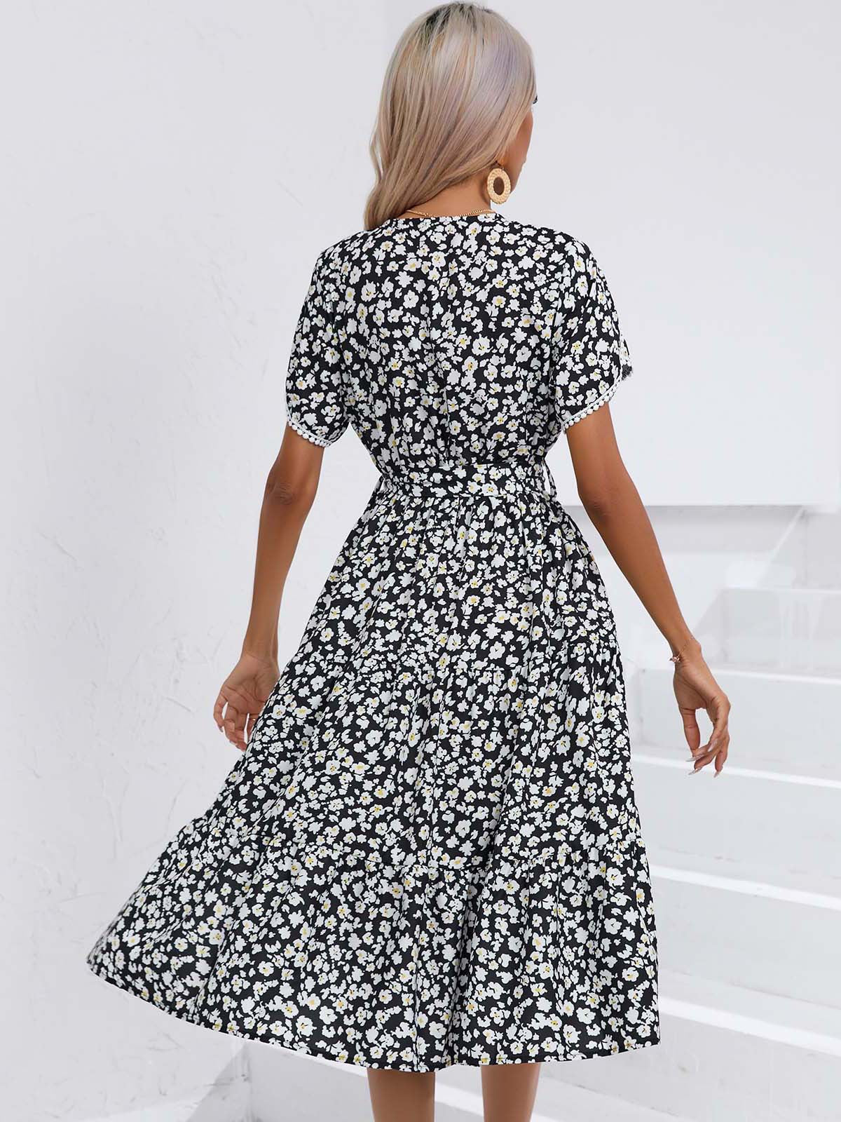Leisure Summer V Neck Women Midi Dresses