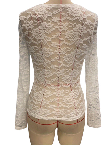 Elegant V Neck Long Sleeves Lace Shirts