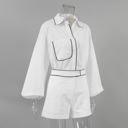 Fashion Cotton Linen Long Sleeves Shirts & Shorts