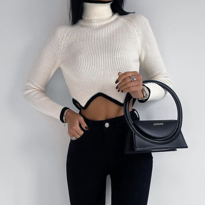 Fashion Irregular Turtleneck Pullover Short Sweaters