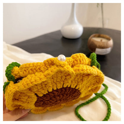 Designed Handmade Crochet 3d Sunflower Mini Shoulder Bags