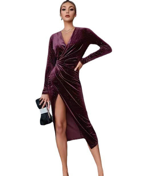 Sexy V Neck Midi Length Night Party Dresses