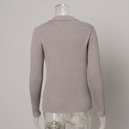 Sexy Polo Neck Knitted Pullover Sweaters