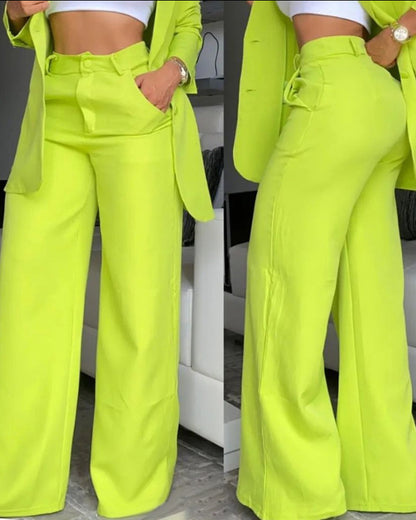 Fashion Women Blazers & Straight Pants Two Pieces Suits