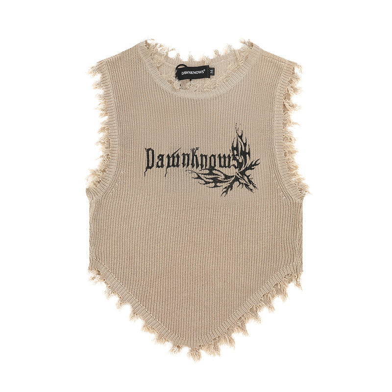 Vintage street Style Irregular Knitted Sleeveless T Shirts