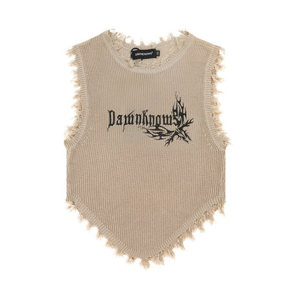Vintage street Style Irregular Knitted Sleeveless T Shirts