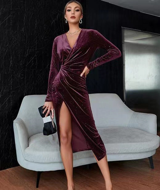 Sexy V Neck Midi Length Night Party Dresses