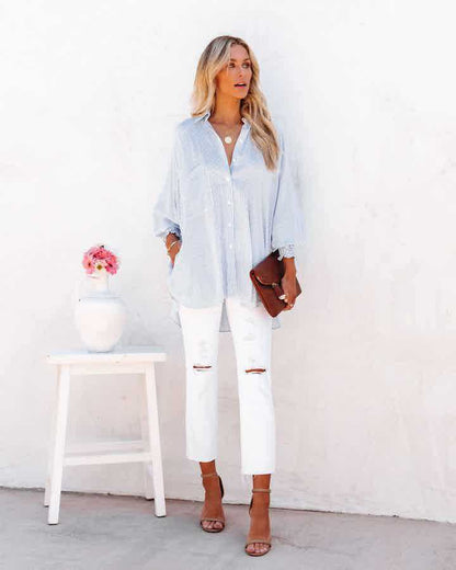 Casual Striped Long Sleeves Plus Sizes Shirts