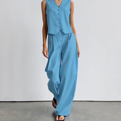 Casual V Neck Sleeveless Tops and Pant Suits