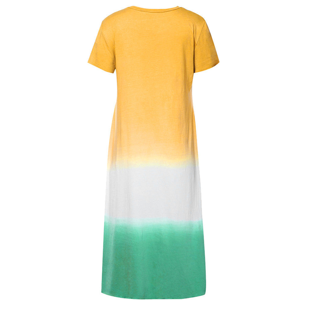 Casual Contrast Design Summer Short Sleeves Dresses