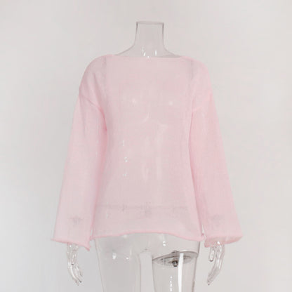 Casual See Through Knitted Long Sleeves Blouses
