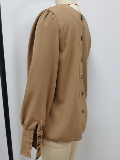 Casual Summer Back Button Long Sleeves Blouses Shirts