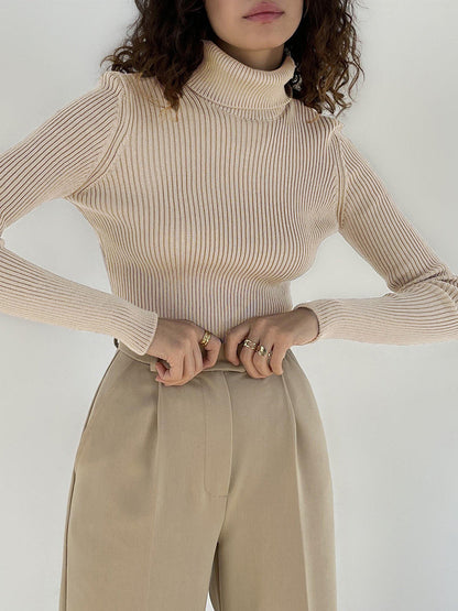 Fashion High Neck Pullover Knitted Tight Sweater