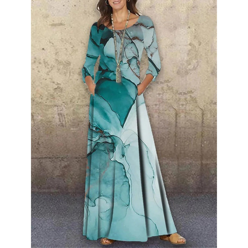 Elegant 3D Floral Print Summer Long Dresses