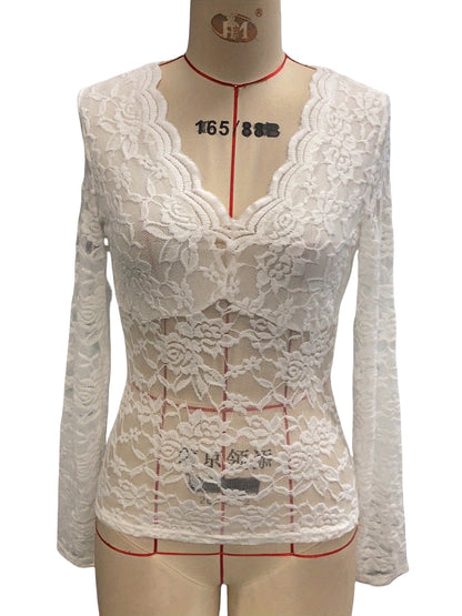 Elegant V Neck Long Sleeves Lace Shirts