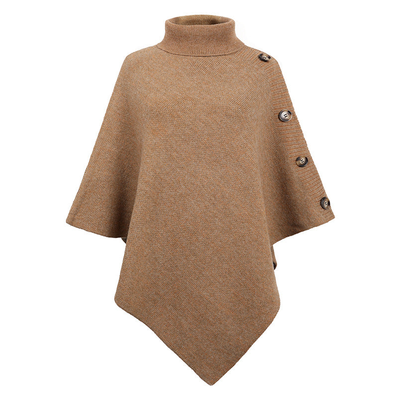 Casual High Neck Knitted Cloak Coats for Women