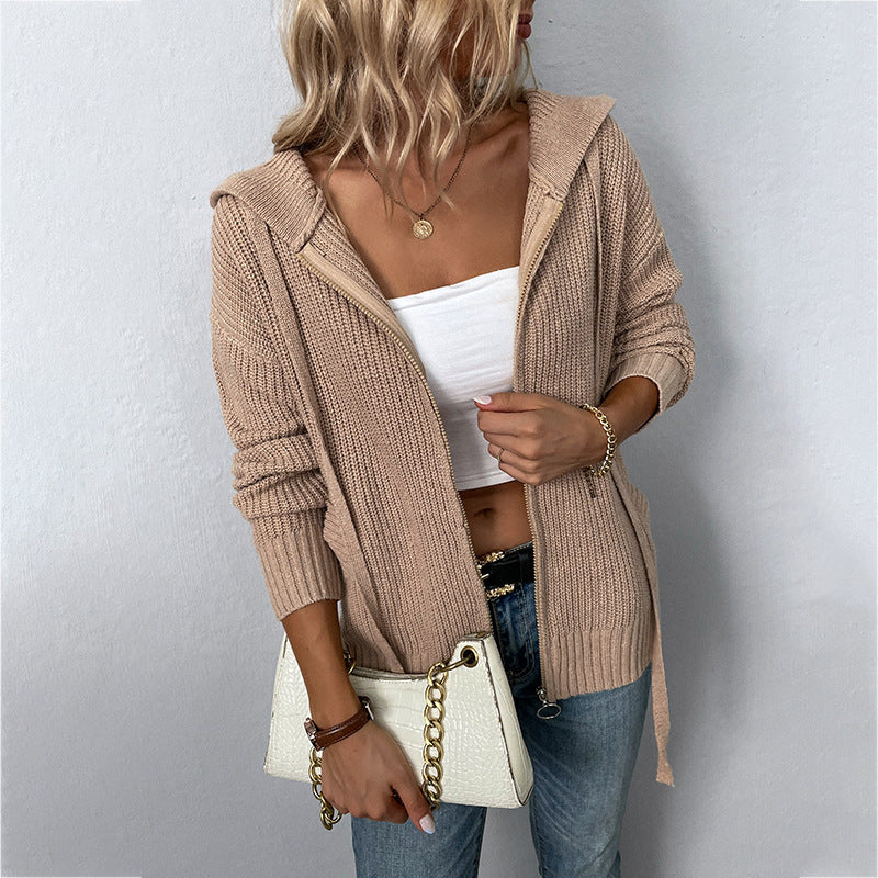 Fashion Zipper Knitted Cardigan Coats for Women