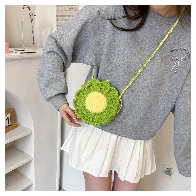 Designed Handmade Crochet 3d Sunflower Mini Shoulder Bags
