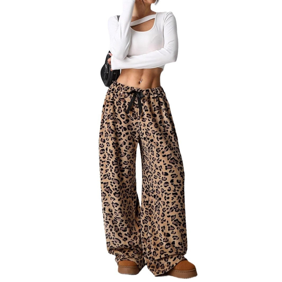 Casual Leopard Leopard Women Wide-leg Pants