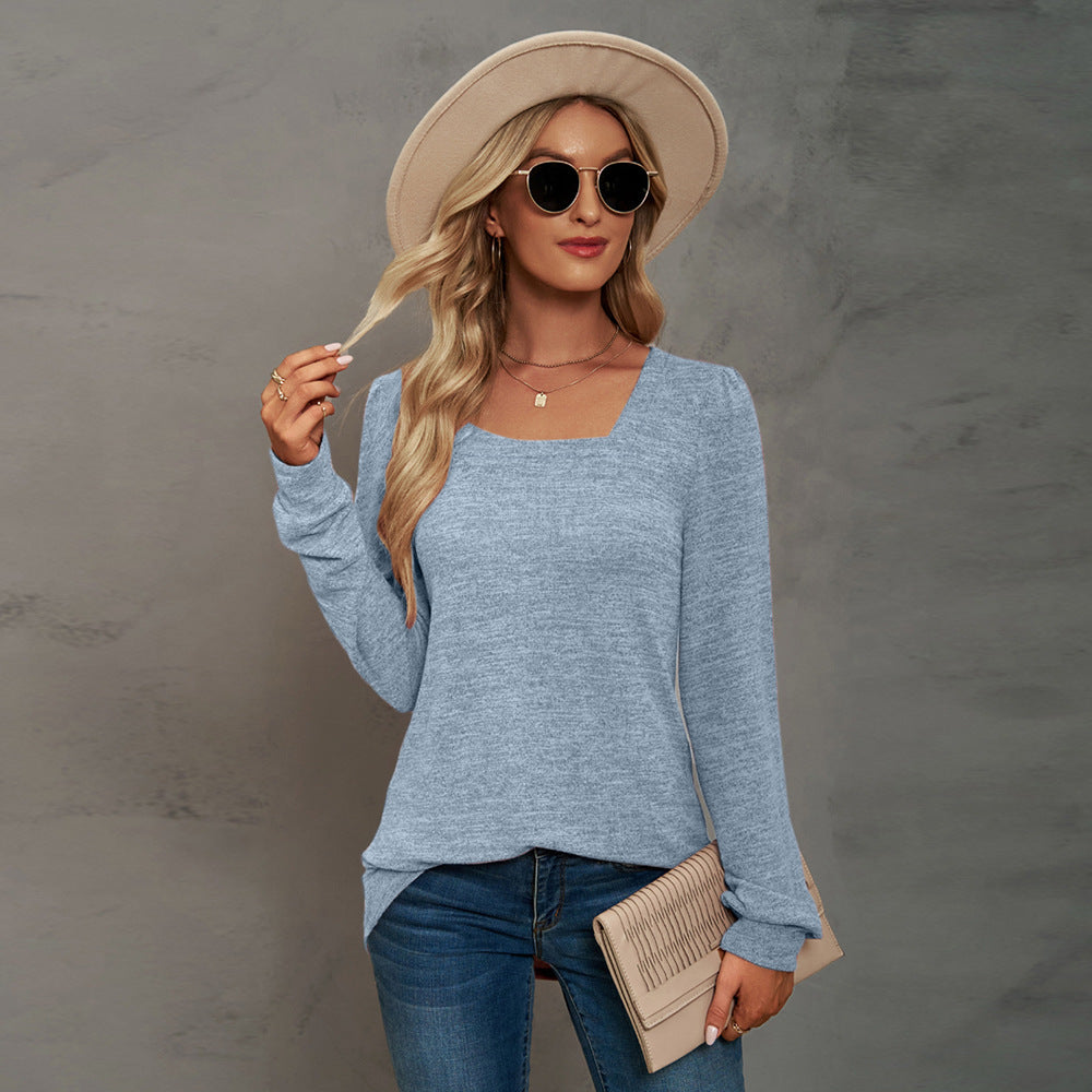 Fashion Square Neckline Long Sleeves Shirts